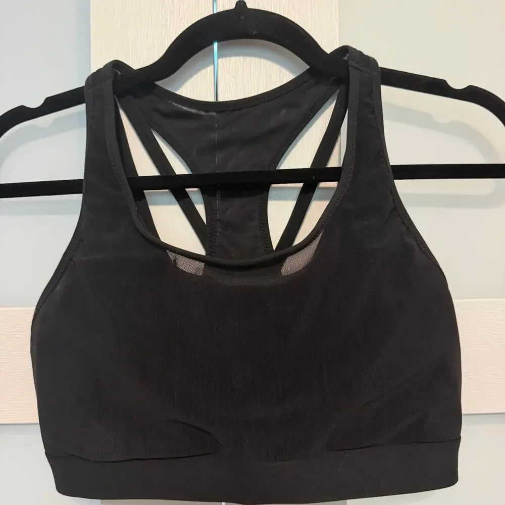 Fabletics Black Strappy Racerback Sports Bra Size Medium